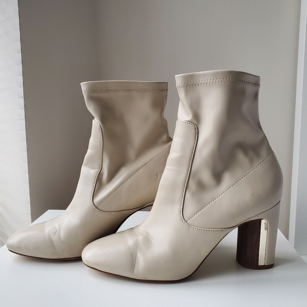 ZARA faux leather sock heeled booties - cream (38)
